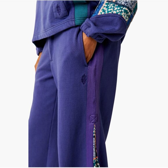 NWT size LARGE Free People Women's Blue Fp Movement Kickoff Cotton Terry Pants - Picture 5 of 6